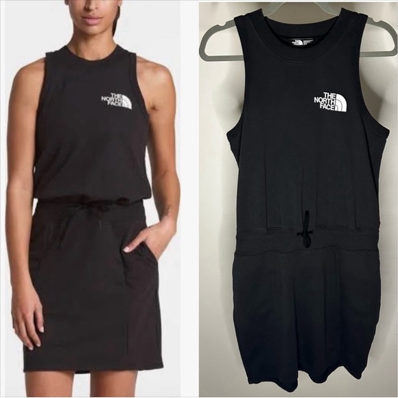 The North Face Dresses & Skirts - NORTH FACE Black Mini Logo Drawstring Dress SZ M